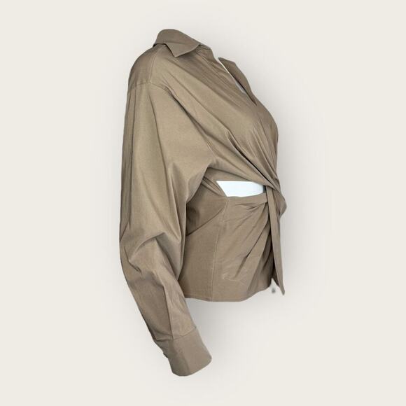 NWT | Zara | Asymmetrical Twist Front Blouse | Taupe | Size S - Picture 4 of 14